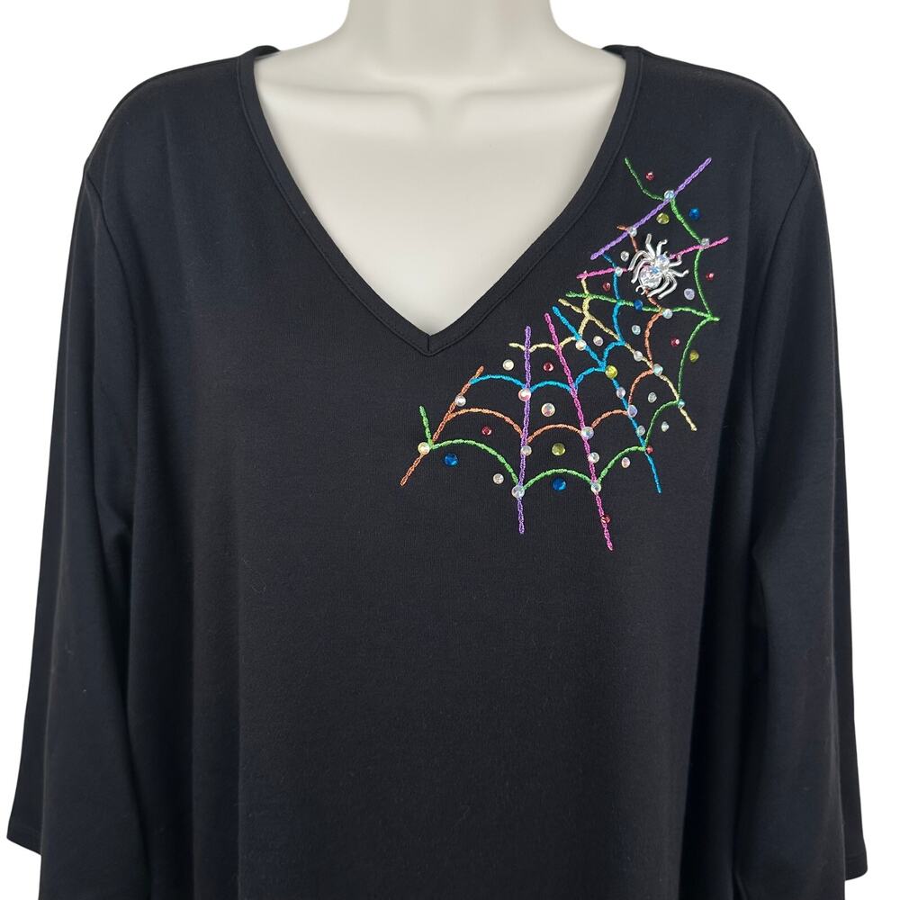 NEW Quacker Factory Women's Top The Web Embroidered Beaded V-Neck Black 2X - Picture 2 of 11